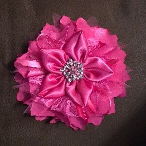Dark pink fabric flower brooch